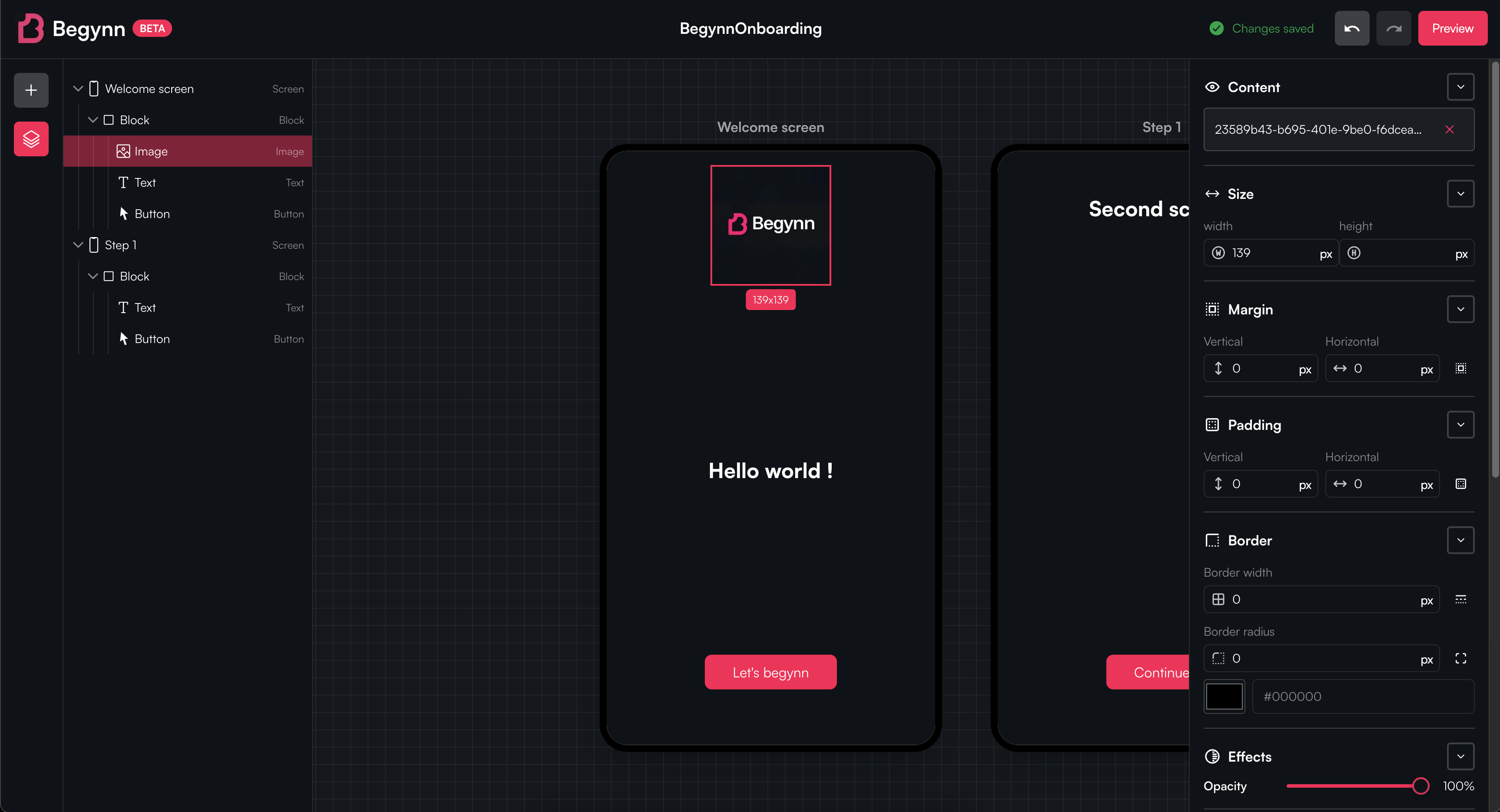 Dashboard Begynn montrant la gestion de projets
